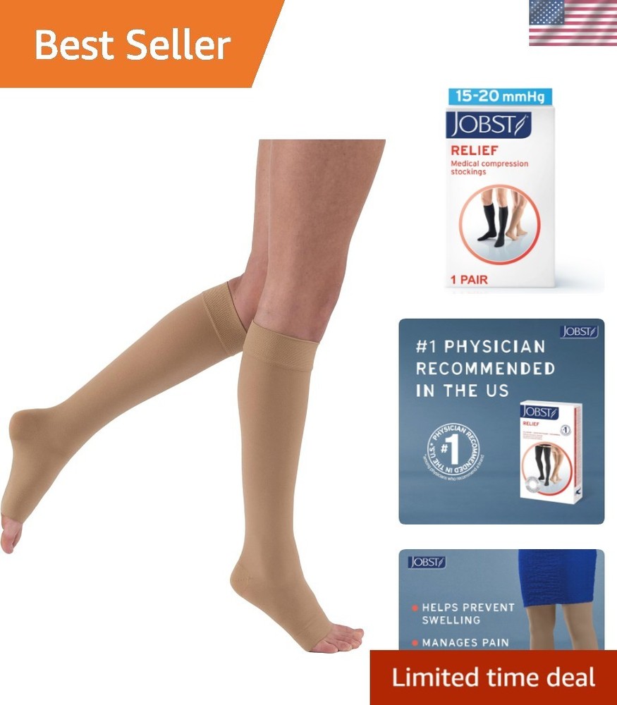 Relief 15-20 Knee High Open Toe Beige Compression Stockings, Medium​