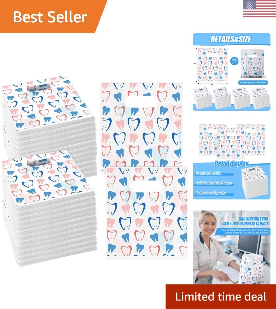 400 Pcs Tooth Patient Care Dental Bags 9 X 8 Inches Plastic Merchandise Bags