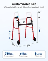 Used 350LB Rollator Walker Aluminum 4 Wheels Double Foldable Lightweight Walker