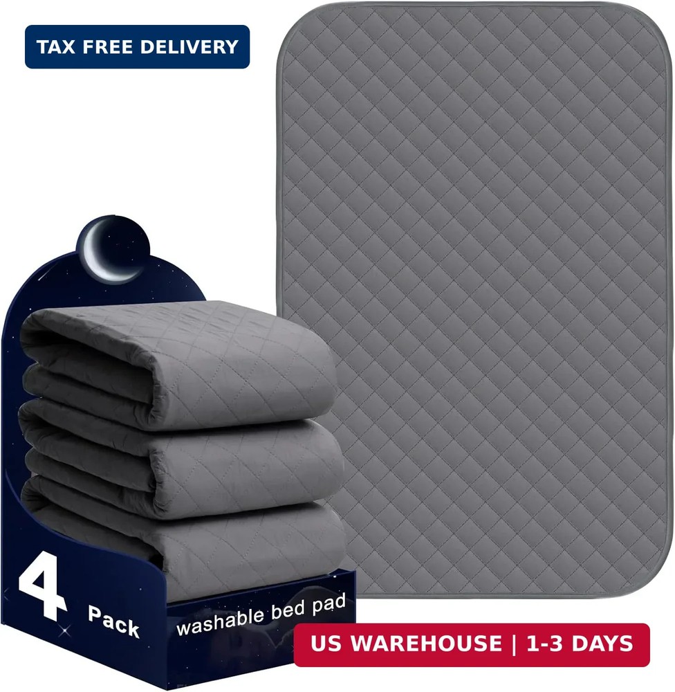 Waterproof Pads for Bed 24×36 Inch( 4pack),Incontinence Pads for Bed,Washable Be