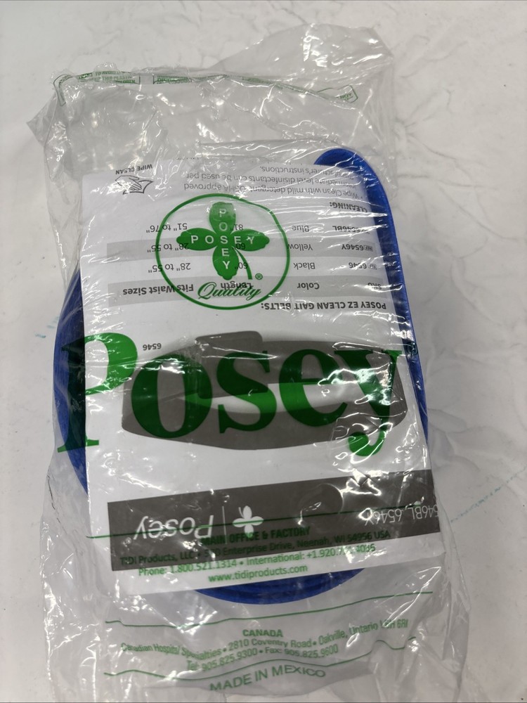 Posey EZ Clean Premium Gait Belt with Spring Loaded Buckle Blue 6546BL 81″