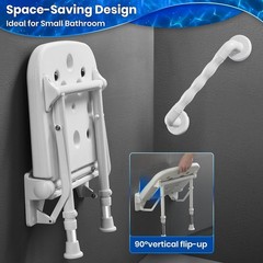 Wall Mounted Folding Shower Seat with Grab Bar Adjustable Height Support 550lbs