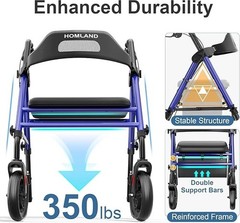 HOMLAND Andadores plegables con asiento para personas mayores, 4 ruedas