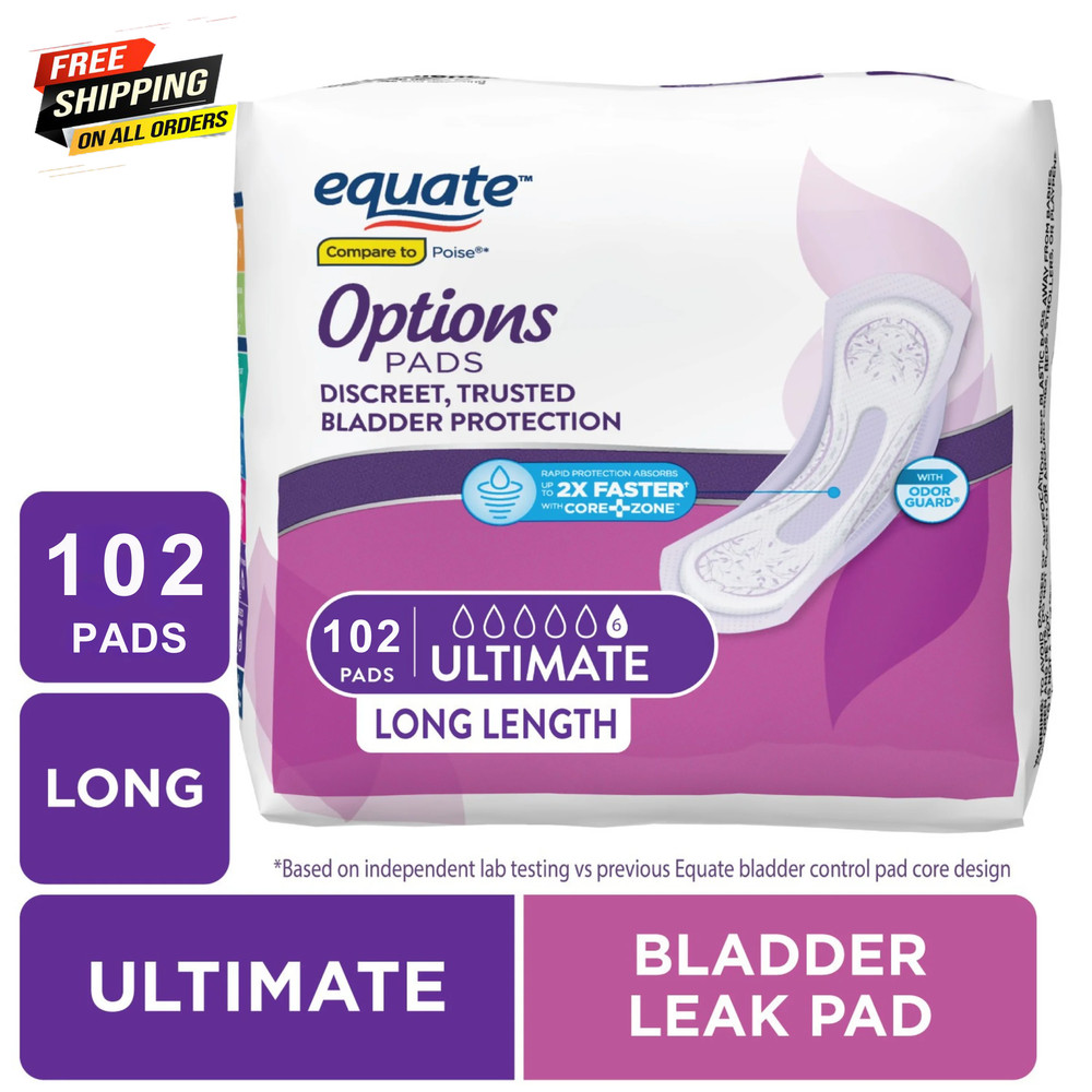 Options Women’S Incontinence Pads, Ultimate Absorbency, Unscented (102 Count)👌