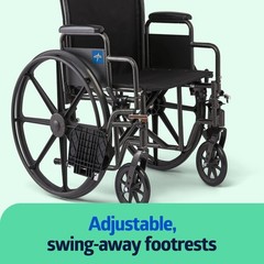 Medline Comfortable Folding Wheelchair w/ Swing-Back Desk-Length Arms
