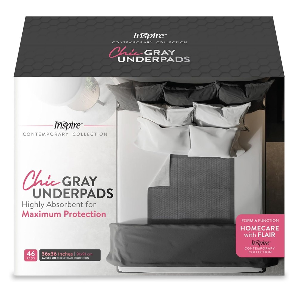Inspire Gray 36×36 Ultra Thick Disposable Super Absorbent Underpads – 46 Count