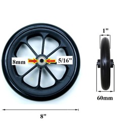Healthline Wheelchair Replacement Wheels 8″x1″ (1 1 Count (Pack of 1), Black