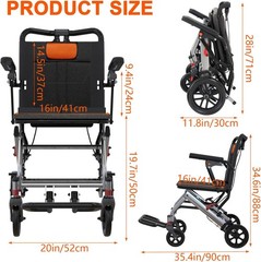 Ultra-Lightweight Wide Seat Transport Wheelchair Dual Locking Handbrakes 25 Lbs