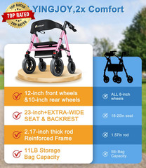 Heavy-Duty Walkers for Seniors with Seat,450Lb Bariatric Rollator Walker | 12″ F
