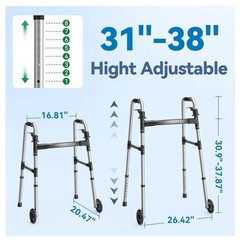 Loyoda Folding Walker with 2 Skis and 5″ Wheels, Lightweight Walkers for Seniors