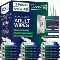 Extra Large Adult Wipes – 8×13 for Seniors, Infused with Aloe & Vitamin E, 720ct