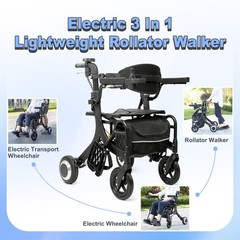 Three-in-one wheelchair, mobility scooter, and transport wheelchair for the elde