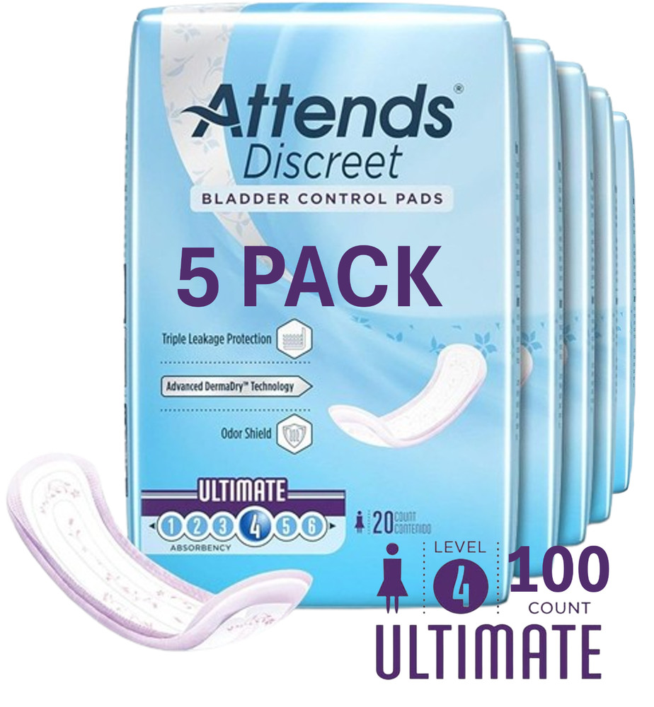 5 PK ATTENDS BLADDER CONTROL INCONTINENCE LINERS PADS ULTIMATE, HEAVY ABSORBENCY