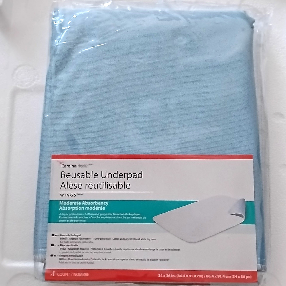 Cardinal Health WINGS Reusable Washable Waterproof Underpad 34×36 Blue Moderate