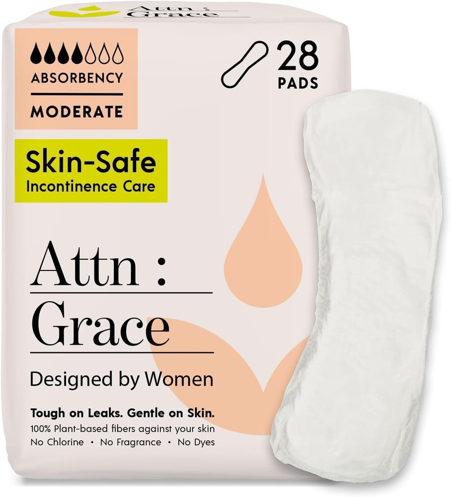 Attn: Grace Moderate Incontinence Pads for Women, 28-Pack – High Absorbency, Bre