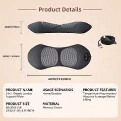 3 in 1 Electric Lumbar Support Pillow, Smooth Spine Triple Fusion Back Massager