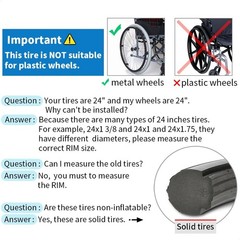 Wheelchair Rear Wheel Solid Tires (Pair) 24X1 3/8″ PU Non Pneumatic Tires, Suita