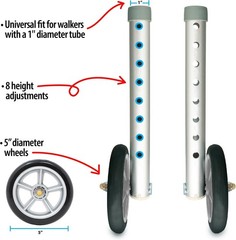 Top Glides 5″ Walker Wheels Kit with GlidePads & Universal Ski Glides, 6-Piec…