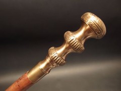Vintage Antique Style Brass Wood Victorian Walking Stick Cane Spiral Carved 37″
