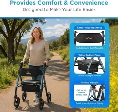 NOVA Star 8 Foldable Rollator Walker for Seniors (5’3″–6’2″), Wide Padded Back