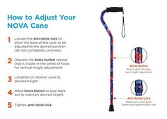 Lightweight Adjustable Walking Cane, Offset Handle, Carrying Strap, Blue Waves D