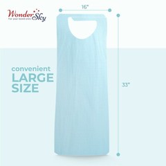Blue Disposable Adult Tie-Back Poly Bibs Protect Clothes from Spills 16″ X 33″