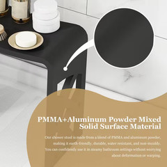 16.5 in W Freestanding Hollow Shower Seat, Solid Surface Stool in Matte Black
