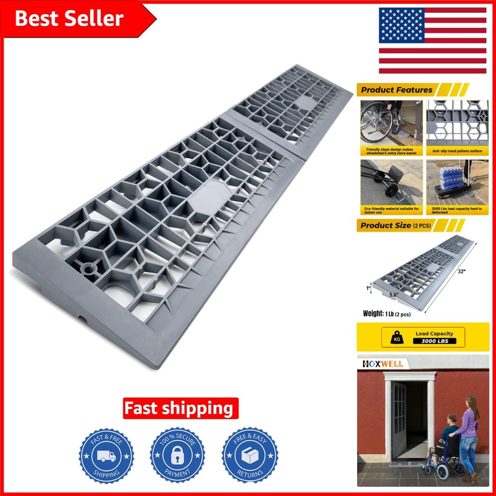Two-Pack 1″ Rise Threshold Ramps – Strong, Eco-Friendly with 3000 Lbs Capacity