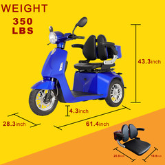 800W 3-Wheel Travel Mobility Scooter 60V 20AH Battery 15mph for Adult Senior