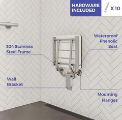 Stardrix 18″ x 16″ ADA Compliant Phenolic White Folding Shower Seat Bench, Wall