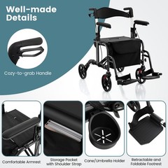 Goplus Folding Rollator Walker w/ 8” Wheels &Seat Supports up to 300 lbs Black