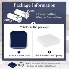 Basic Beyond Outdoor Chair Cushions for Patio Furniture, 19x19x3, Navy/White