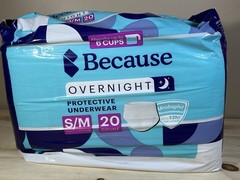 Because Overnight Protective Adult Underwear S/M 20 Count New