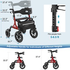 All-Terrain Rollator Walker with Non-Pneumatic Tire 12” Front Rubber Wheels USA