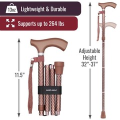 Engraved Rose Gold Adjustable Foldable Walking Cane Lightweight Stylish Comfort