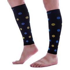 Doc Miller Calf Compression Sleeve 1Pair 20-30mmHg Varicose Polka Dot BLK/BLUYLW