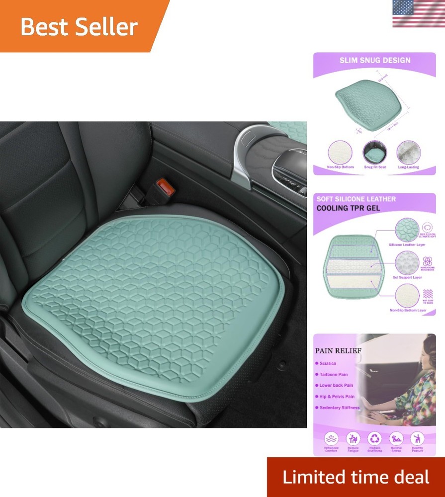 Non-Slip Gel Seat Cushion, 18.9×18.1 Inch – Sciatica Relief for Cars & Office