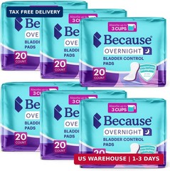 Because Overnight Incontinence Pads for Women – Moderate-to-Heavy Absorbency for