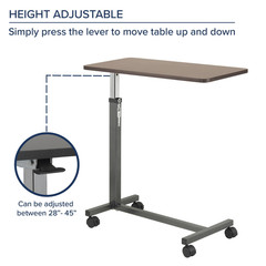 Drive Medical Adjustable Overbed Table Silver Vein Finish Non-Tilt Rolling Cart