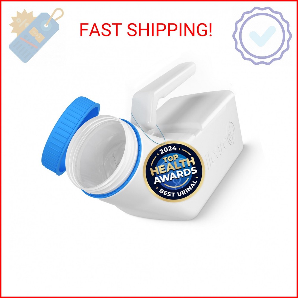 Urinals for Men Glow in The Dark Lid by Tilcare (1 Pack) – 32oz/1000mL Thick Pla