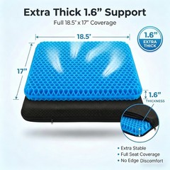 Gel Seat Cushion for Long Sitting, Ergonomic Cooling Pad, Non-Slip Cover-XXLarge