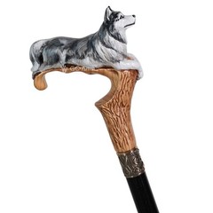Wooden Cane Walking Stick Husky Dog Cane , Hand-painted Luxury Walking Stick