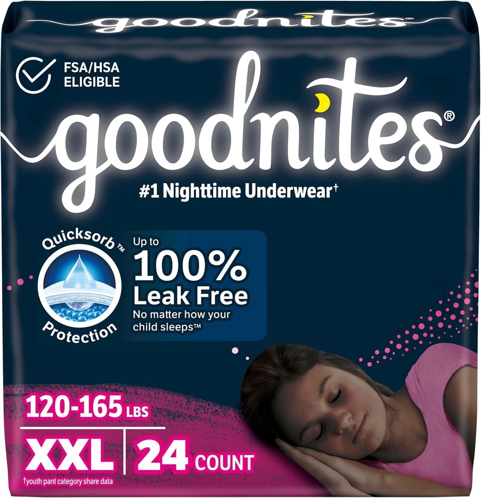 Nighttime Underwear, Size XXL (120-165 lbs), 24 Ct (2 Packs of 12), Packaging Ma