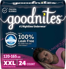 Nighttime Underwear, Size XXL (120-165 lbs), 24 Ct (2 Packs of 12), Packaging Ma