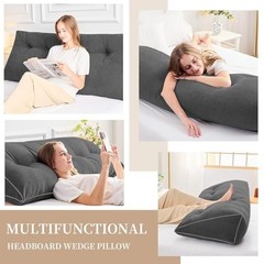 Headboard Pillow Triangular Wedge Pillow Headboard, Wedge Queen Dark Grey