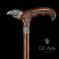 Raven Walking Stick Cane Solid Bronze Brass Metal Staff Wooden Handle Shaft