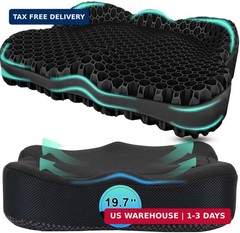 Thicken 19.7in Seat Cushion, Gel Seat Cushion for Long Sitting-Office Chair, Whe