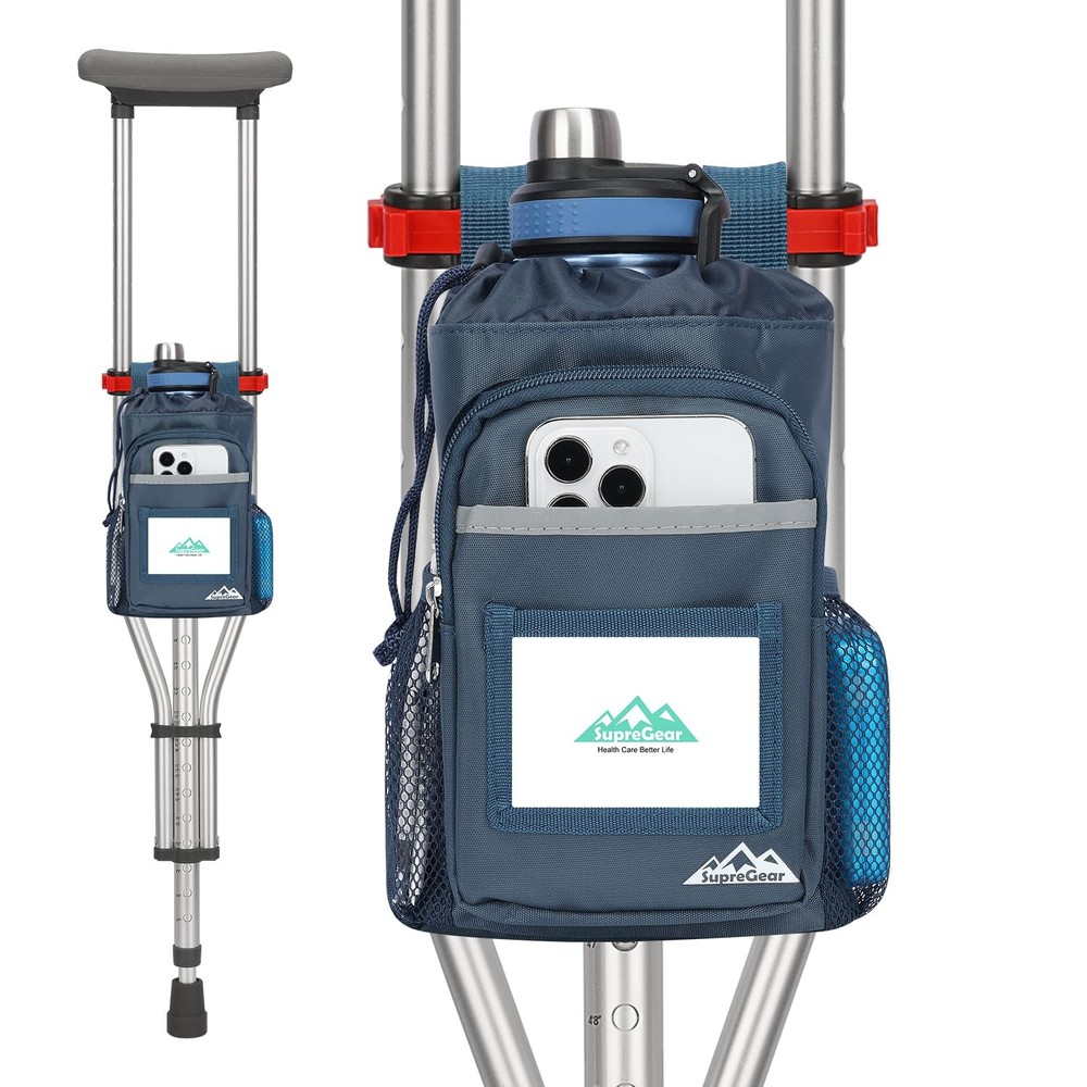 Water Resistant Crutch Accessory Bag Storage Pouch With Cup Holder Pockets