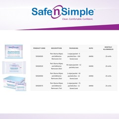 Safe N‘ Simple Peri-Stoma Adhesive Remover Wipes “5 x 7 , 50 Count“ 4 Pack