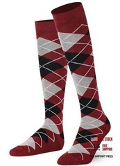 Unisex Knee High Long Socks Argyle 8-11 Burgundy Black Ash